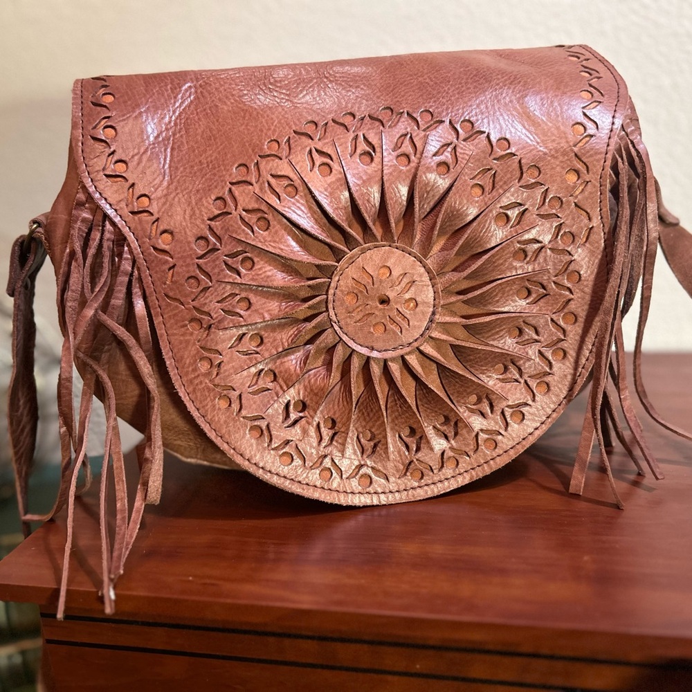 Brown Leather Fringe Bag